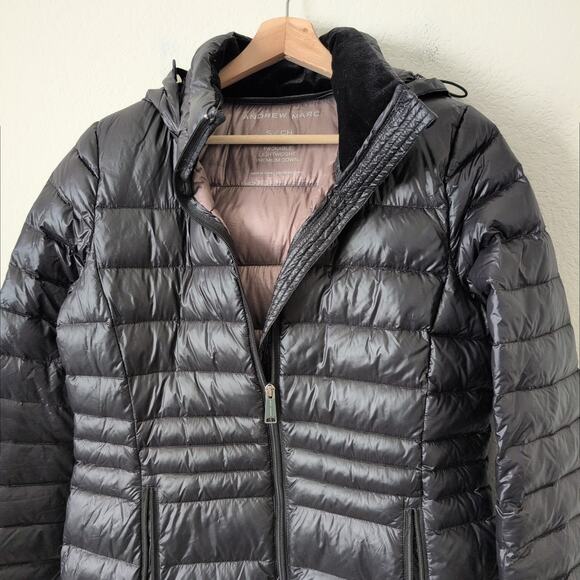 Andrew Marc packable Long Midi premium down black puffer insulated jacket Small - Picture 2 of 6